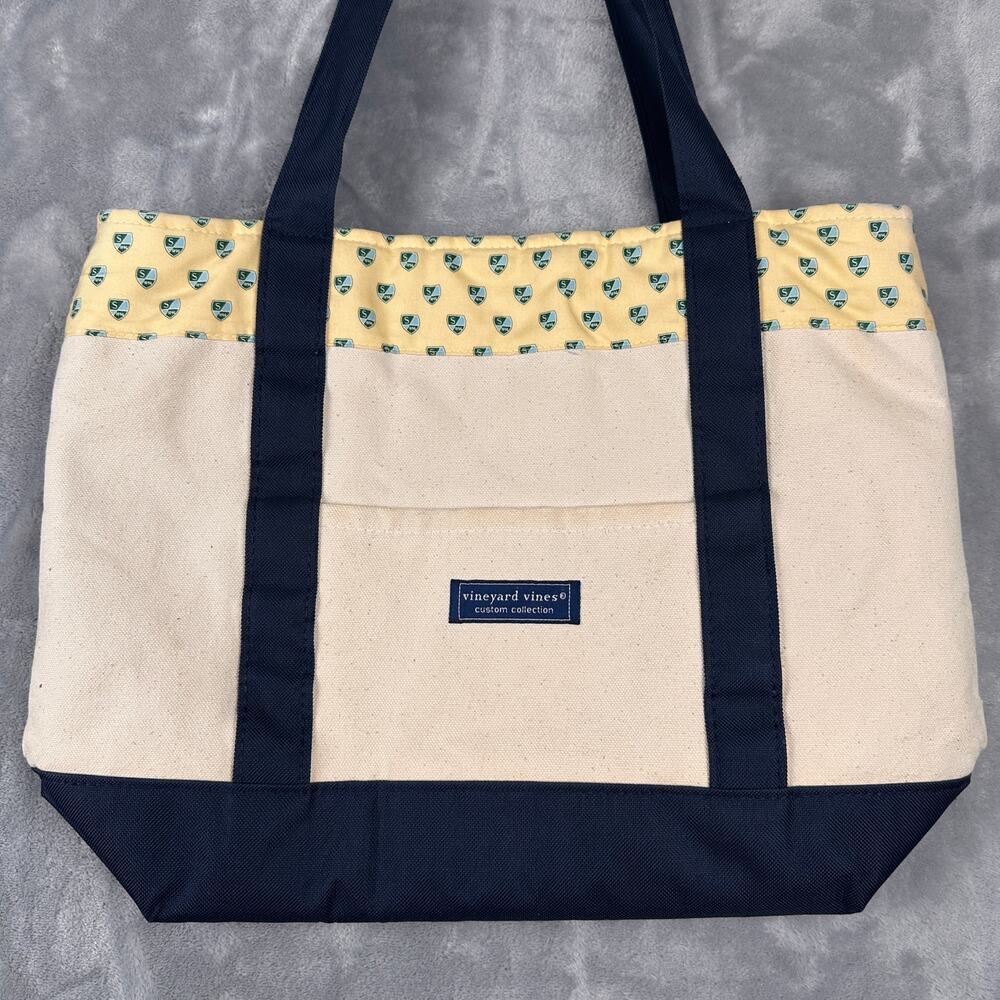 Vineyard Vines Structured Tote Bag Blue White Nautical Beach Canvas Large Preppy